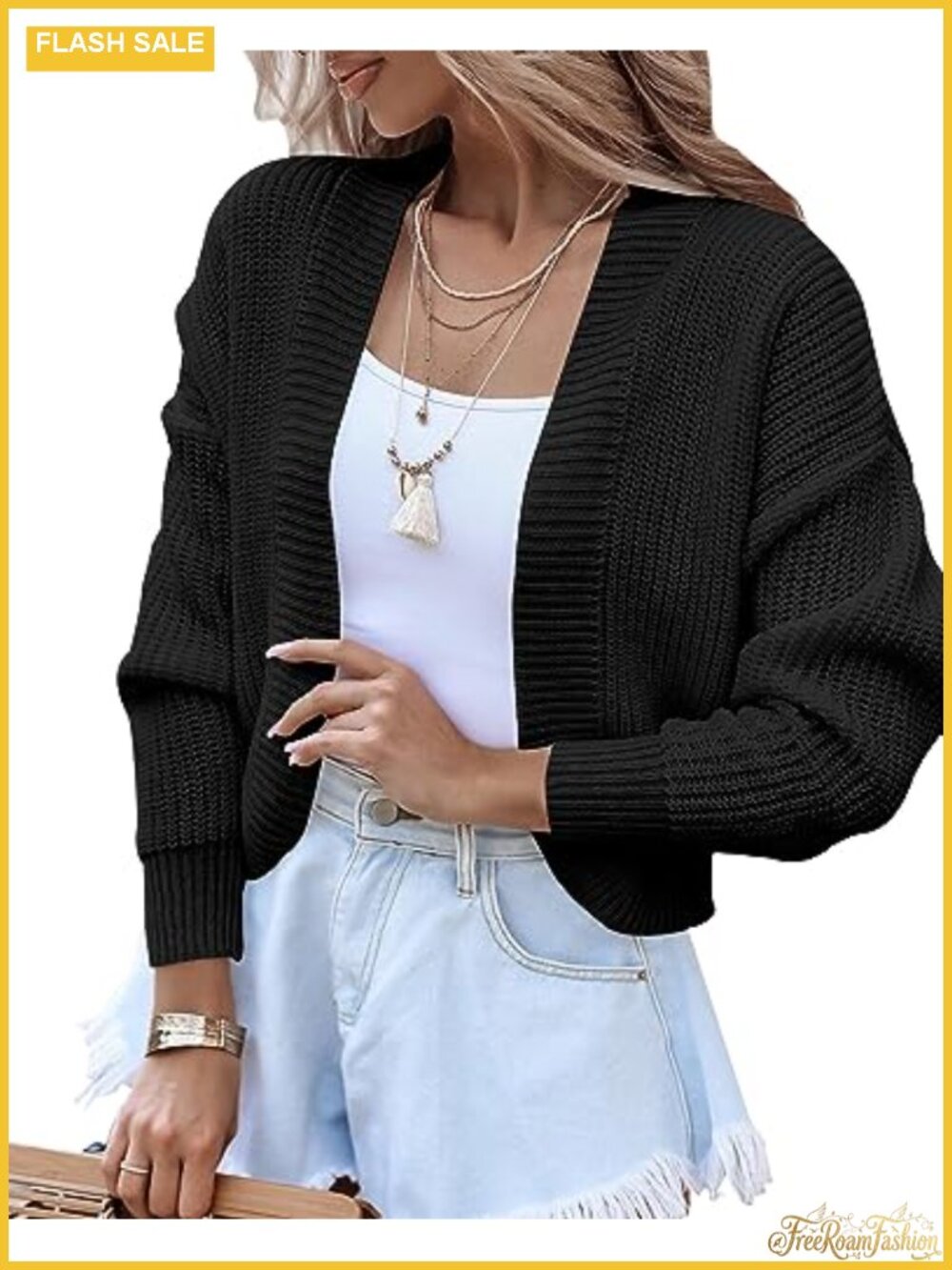 Women's Long Sleeve Open Front Knit Cropped Cardigan Shrug